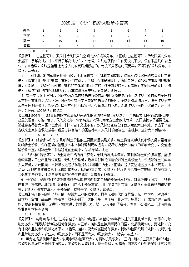 2025届四川省成都市石室中学高三零诊模拟 地理试题01