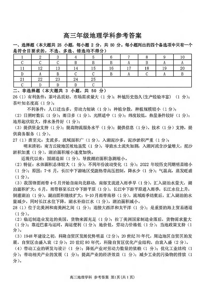 2024届甘肃省张掖市某校高三下学期适应性考试地理试卷01
