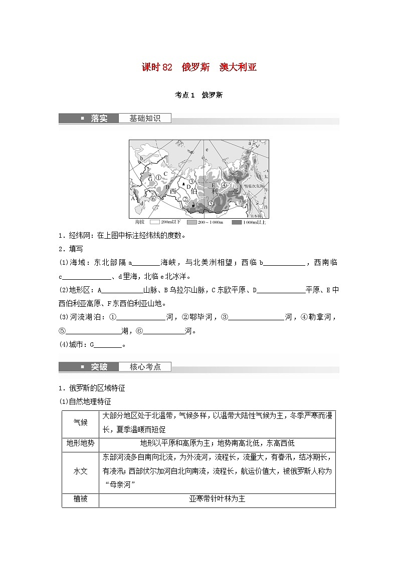2024届人教新教材高考地理一轮复习学案第五部分区域地理第一章世界地理第2讲课时82俄罗斯澳大利亚第1页