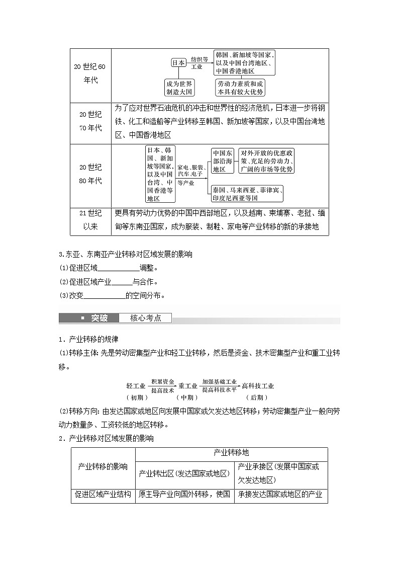 2024届人教新教材高考地理一轮复习学案第三部分区域发展第四章区际联系与区域协调发展课时67产业转移02