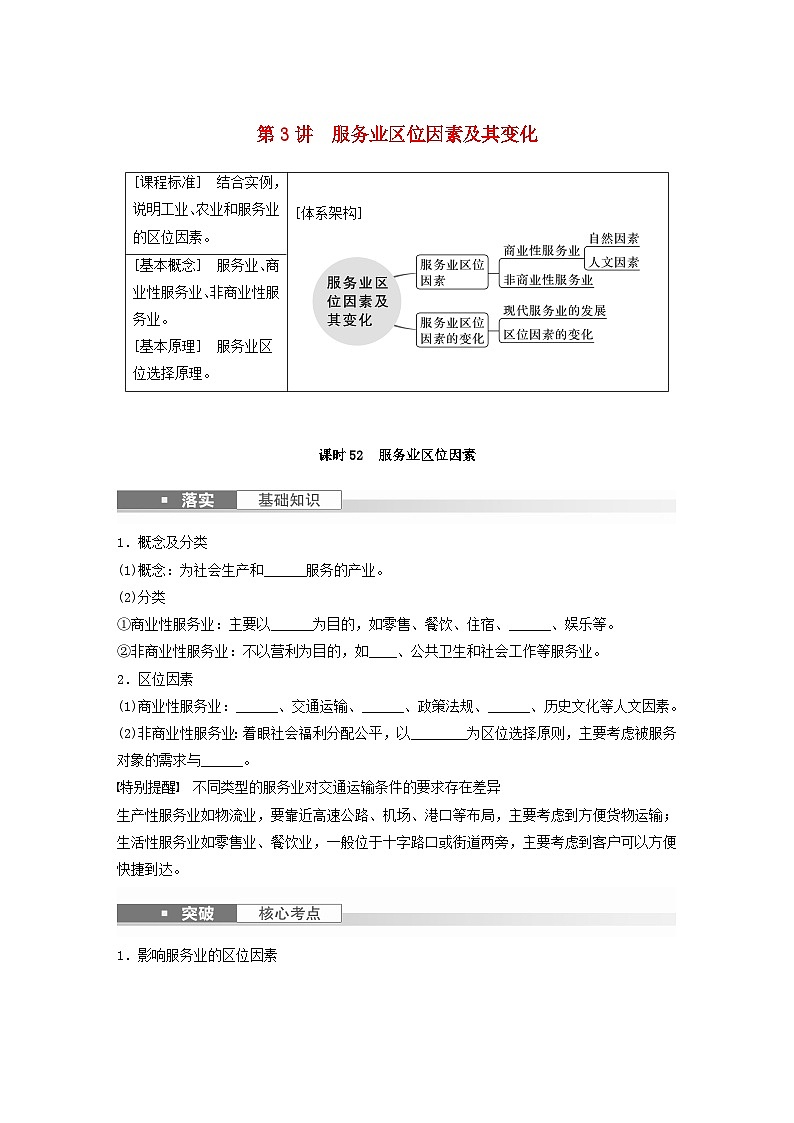 2024届人教新教材高考地理一轮复习学案第二部分人文地理第三章产业区位因素第3讲课时52服务业区位因素第1页