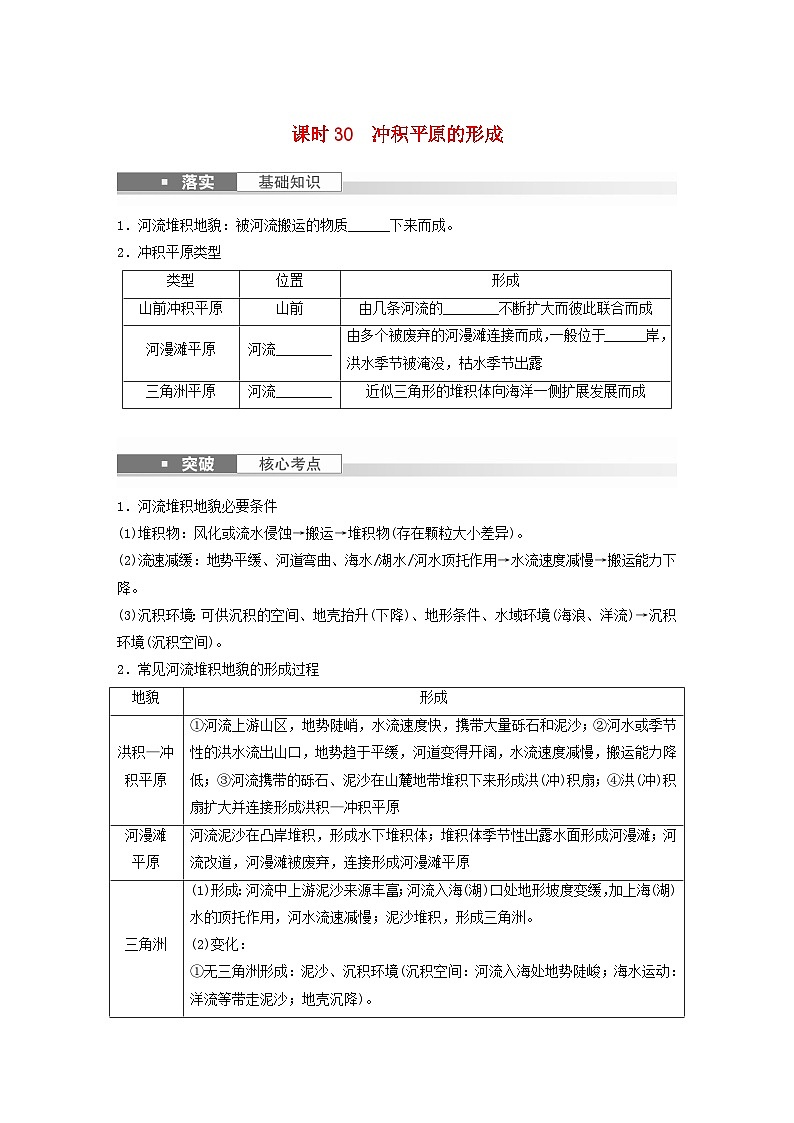 2024届人教新教材高考地理一轮复习学案第一部分自然地理第五章地表形态的塑造第3讲课时30冲积平原的形成第1页