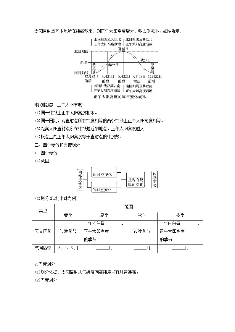 2024届人教新教材高考地理一轮复习学案第一部分自然地理第二章第3讲课时11正午太阳高度的变化四季更替和五带划分第2页