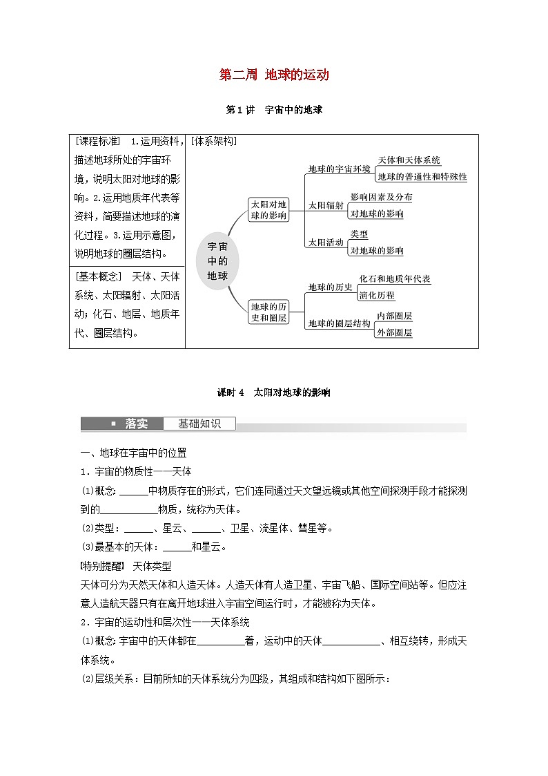 2024届人教新教材高考地理一轮复习学案第一部分自然地理第二章地球的运动第1讲课时4太阳对地球的影响第1页
