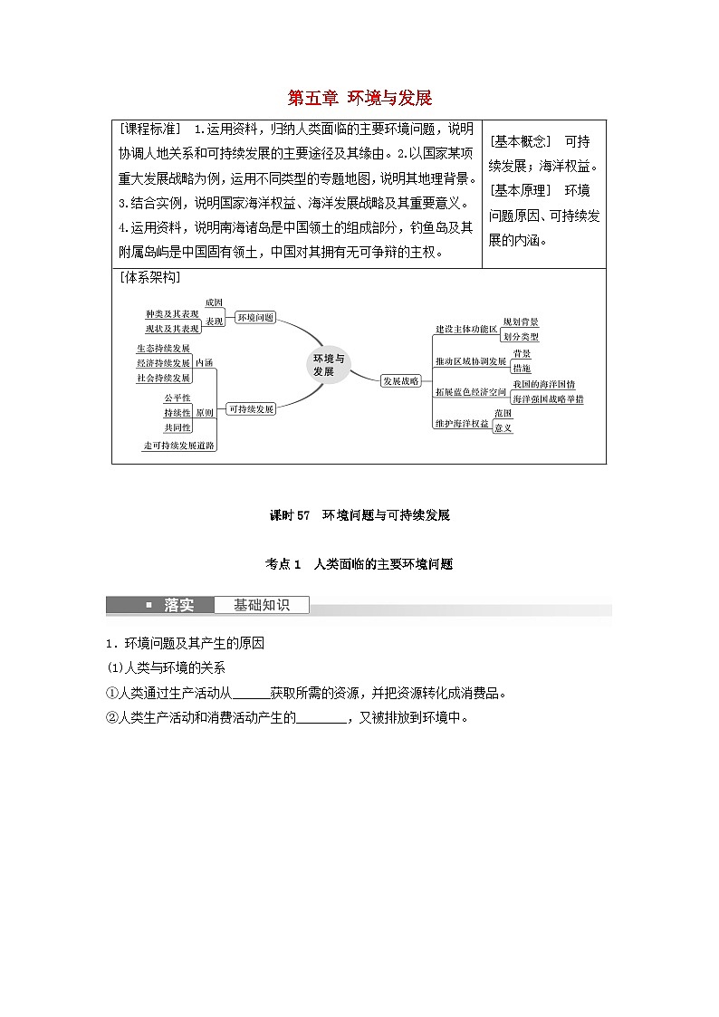 2024届人教新教材高考地理一轮复习学案第二部分人文地理第五章环境与发展课时57环境问题与可持续发展01