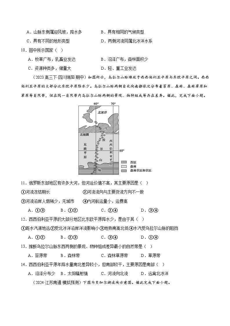 专题12 俄罗斯（专项训练）-【必刷题】2025年高考地理一轮复习区域地理专项训练（原卷版）第3页