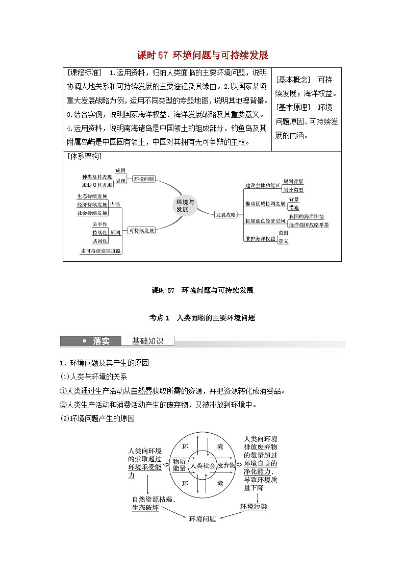 2024届人教新教材高考地理一轮教案第二部分人文地理第五章环境与发展课时57环境问题与可持续发展01