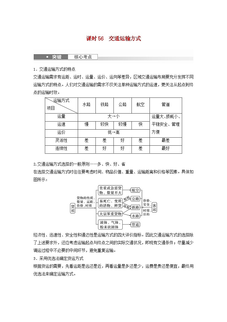 2024届人教新教材高考地理一轮教案第二部分人文地理第四章交通运输布局与区域发展课时56交通运输方式01
