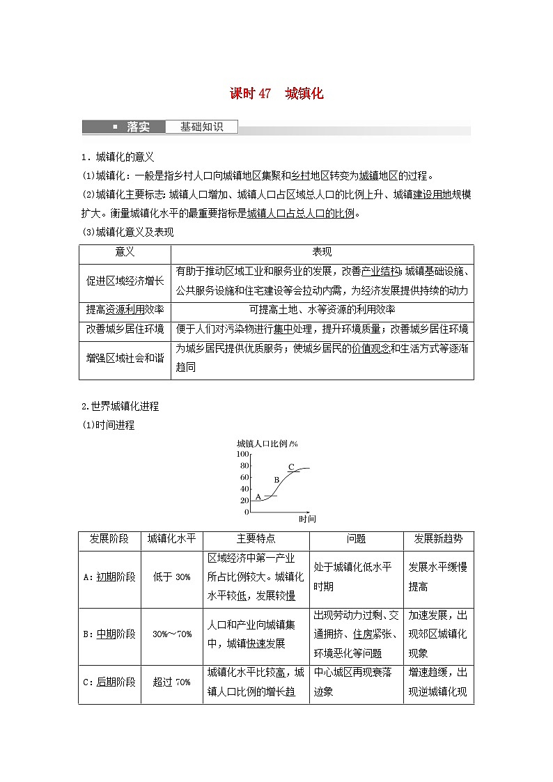 2024届人教新教材高考地理一轮教案第二部分人文地理第二章乡村和城镇课时47城镇化01