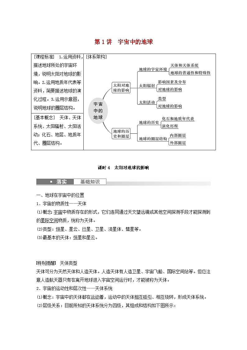 2024届人教新教材高考地理一轮教案第一部分自然地理第二章地球的运动第1讲课时4太阳对地球的影响01