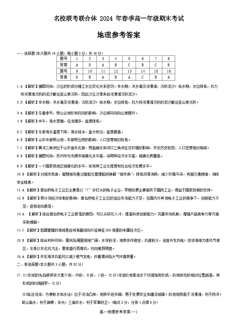 湖南省名校联合体2023-2024学年高一下学期期末考试地理试题（Word版附解析）01