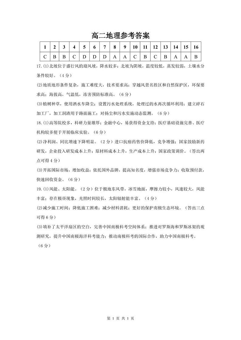 安徽省皖西当代职业中专学校2023-2024学年高二下学期期末地理考试01