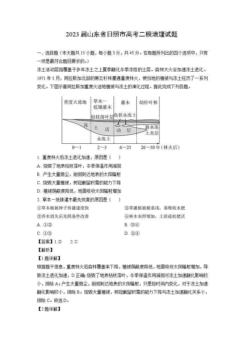 [地理][二模]2023届山东省日照市高考二模试题(解析版)第1页