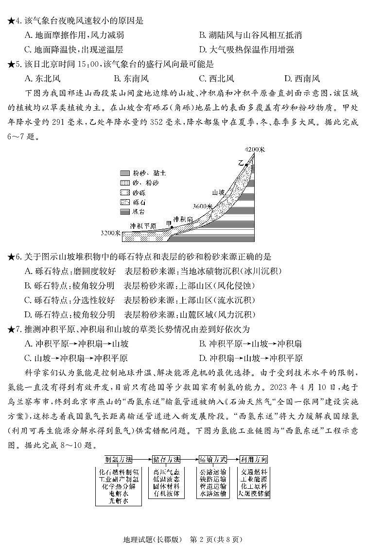湖南省长沙市长郡中学2023-2024学年高三下学期检测（月考六）地理试题及答案02