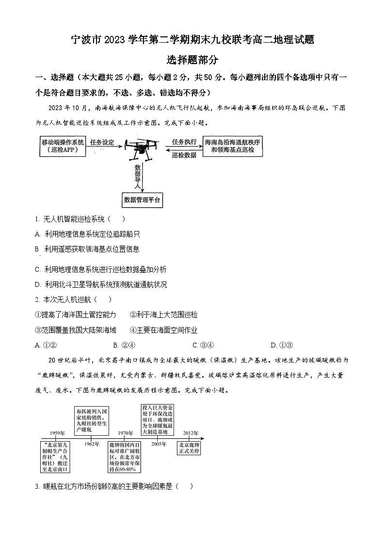 浙江省宁波市九校2023-2024学年高二下学期6月期末联考地理试题（Word版附解析）01