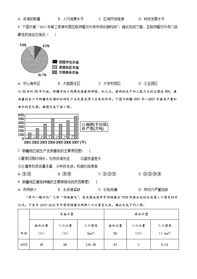 安徽省亳州市第二完全中学2023-2024学年高一下学期5月月考地理试题 Word版无答案第2页