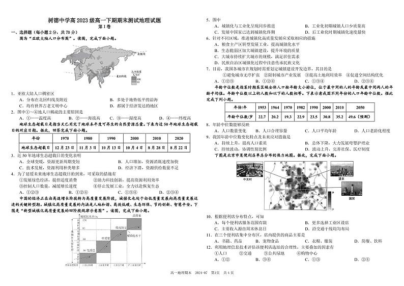 2024成都树德中学高一下学期期末考试地理PDF版含答案（可编辑）01