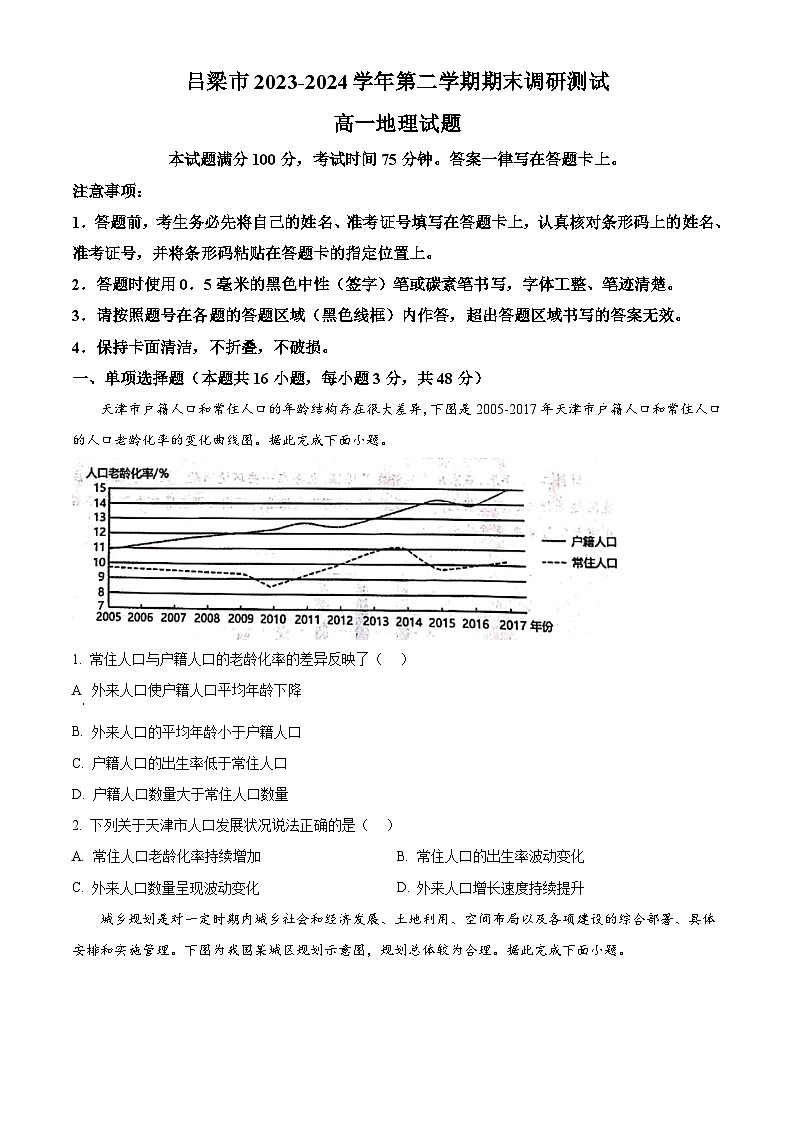 山西省吕梁市2023-2024学年高一下学期7月期末考试 地理试题 Word版含答案01