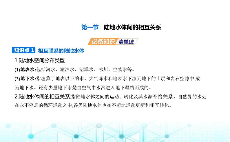 湘教版高中地理选择性必修1第四章陆地水与洋流第一节陆地水体间的相互关系教学课件第1页