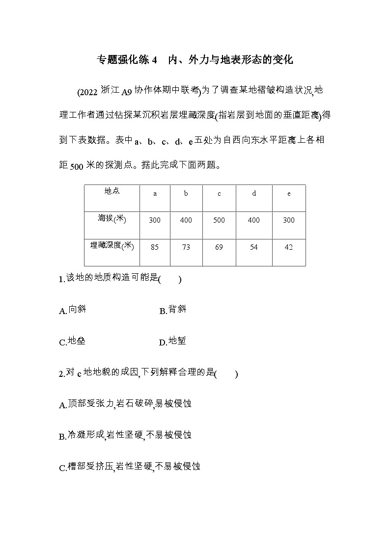 鲁教版高中地理选择性必修1第二单元地形变化的原因专题强化练4内、外力与地表形态的变化含答案01