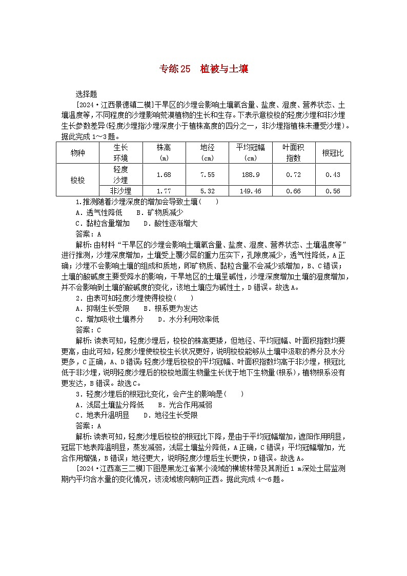 2025版高考地理一轮复习微专题小练习专练25植被与土壤第1页