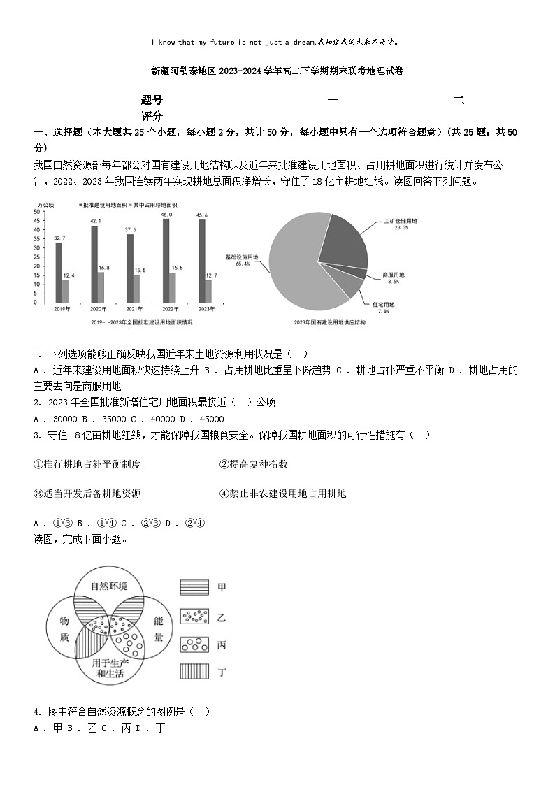 [地理][期末]新疆阿勒泰地区2023-2024学年高二下学期期末联考地理试卷01