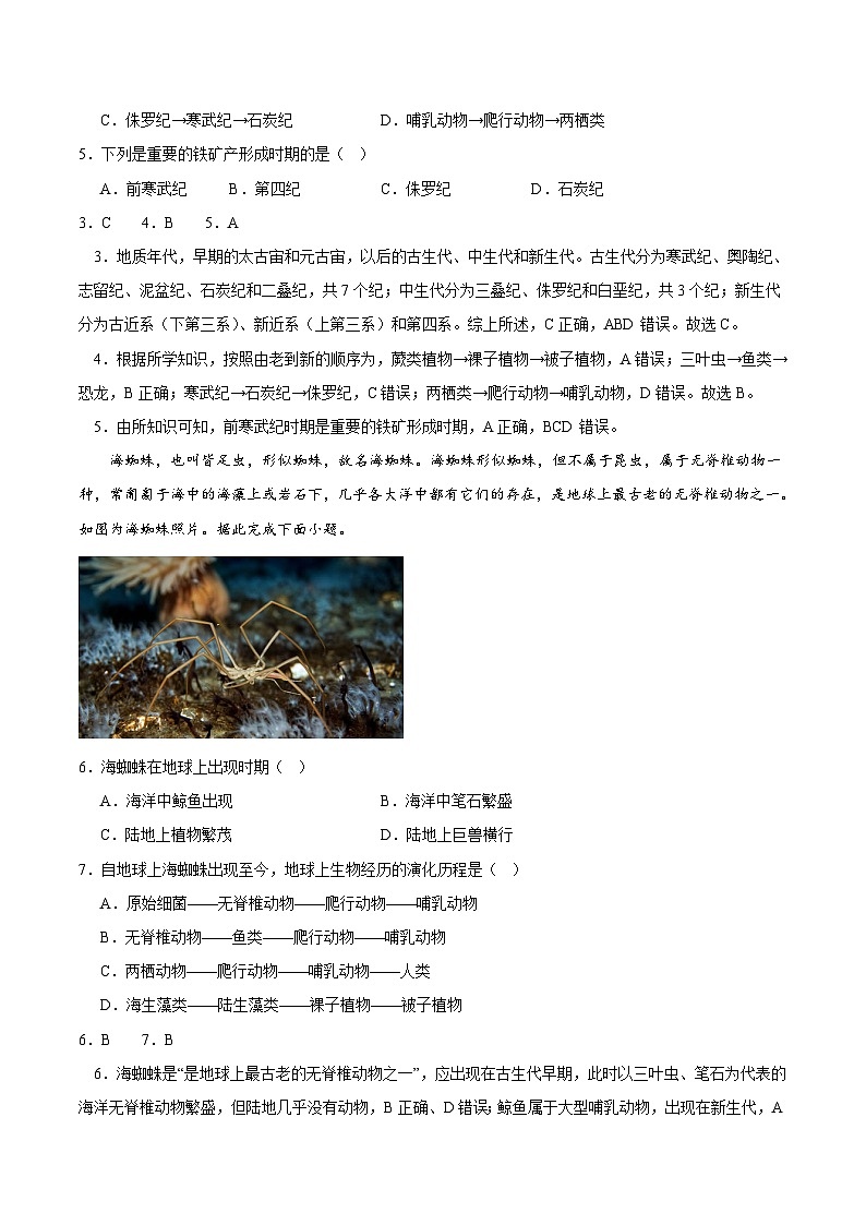 1.3《地球的演化过程》分层练习（解析版）-中图版地理必修第一册02