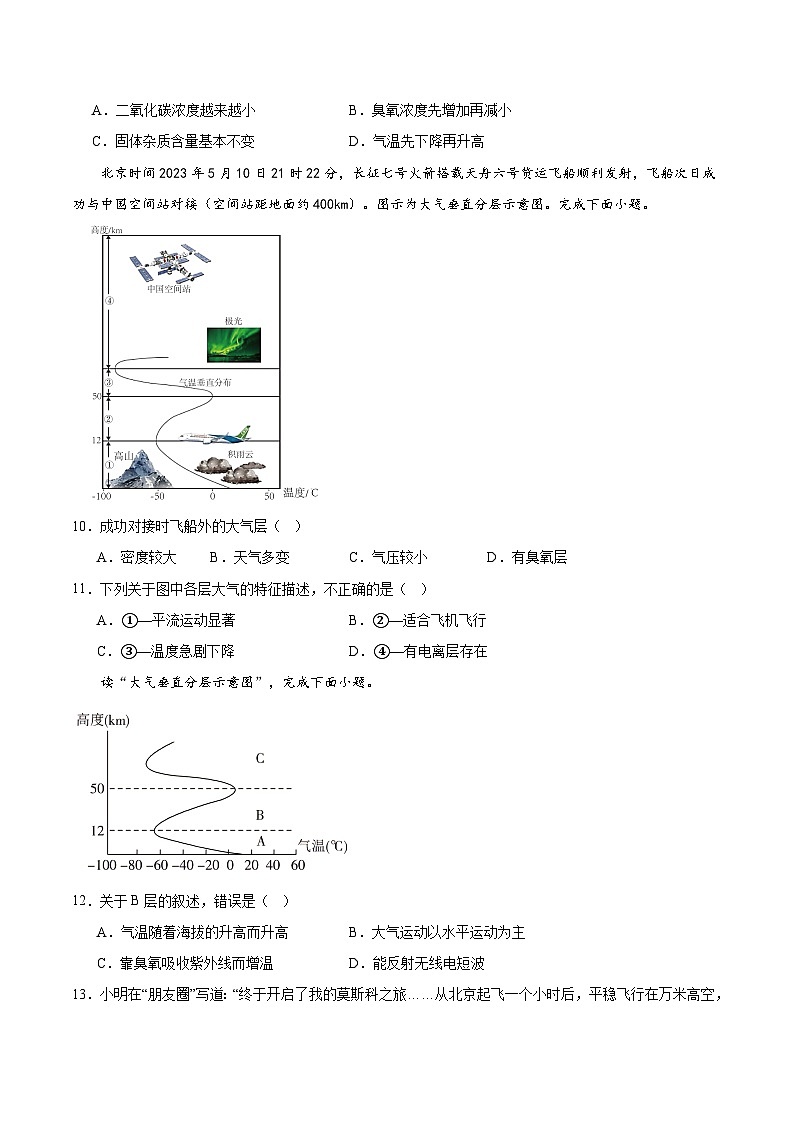 2.2《大气的组成与垂直分层》分层练习（原卷版）-中图版地理必修第一册03