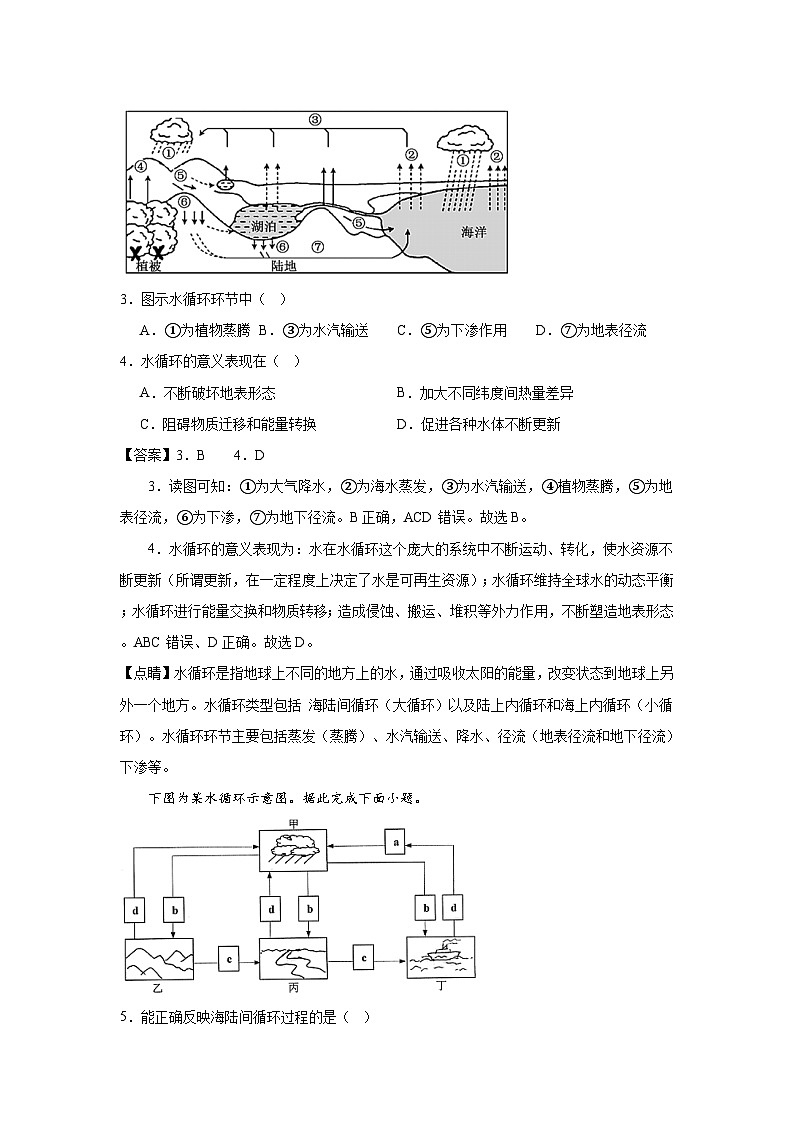 2.4《水循环过程及地理意义》分层练习（解析版）-中图版地理必修第一册02