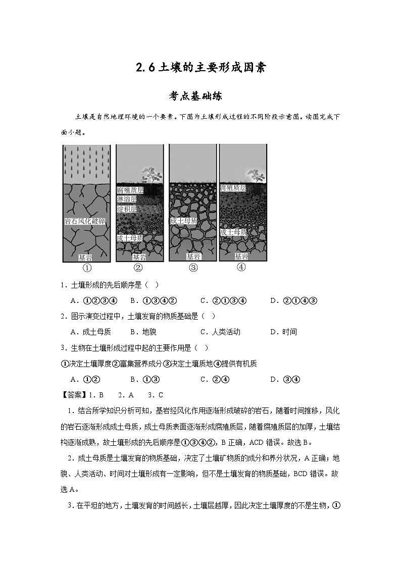2.6《土壤的主要形成因素》分层练习（解析版）-中图版地理必修第一册01