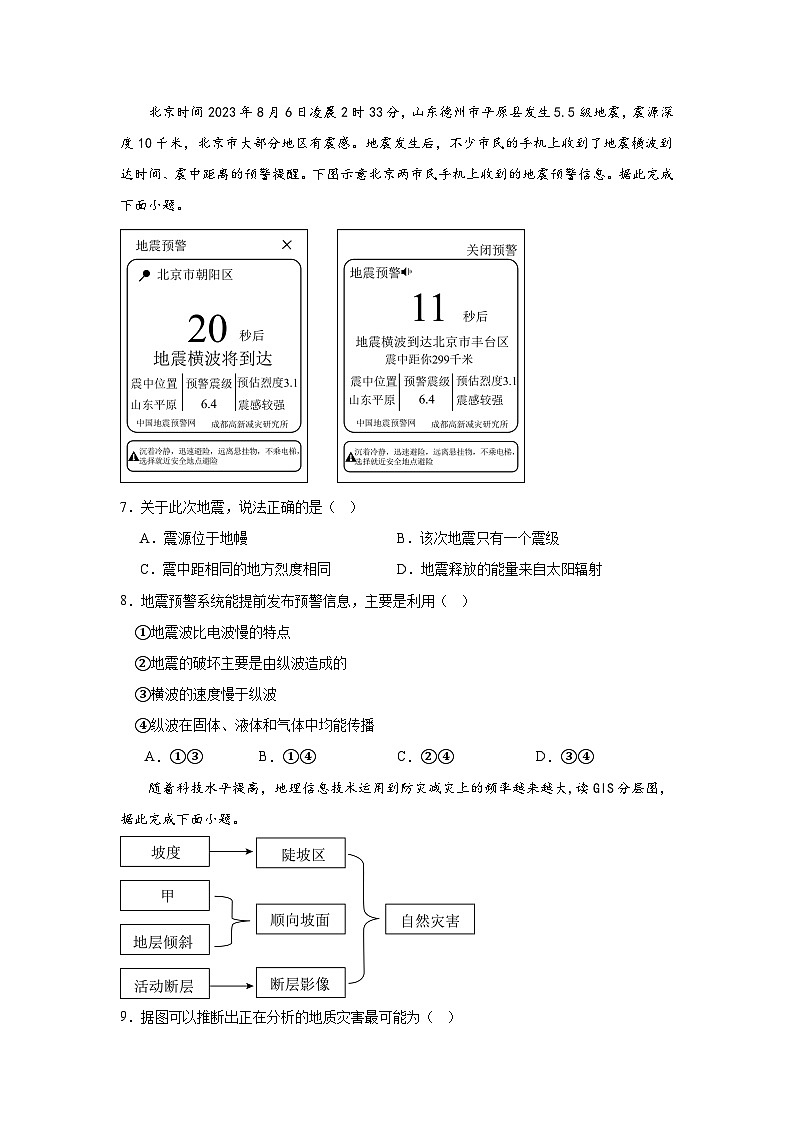 3.1.1《常见的自然灾害及其成因》第1课时 分层练习 （原卷版）-中图版地理必修第一册02