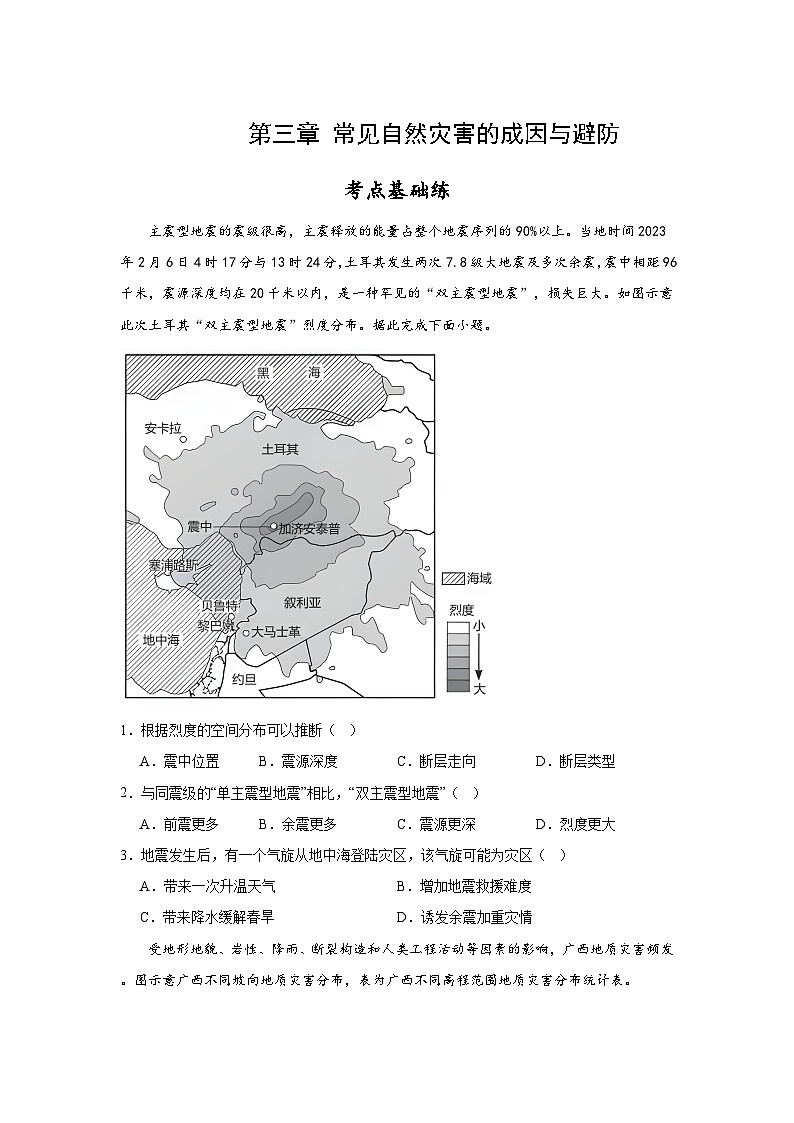 第3章《常见自然灾害的成因与避防》单元分层练习（原卷版）-中图版地理必修第一册01