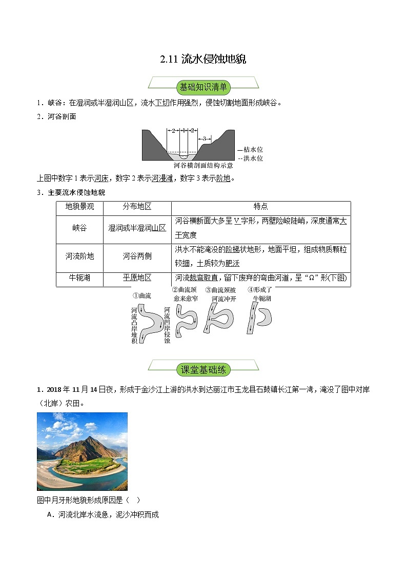 【新课标】2.1.1《流水侵蚀地貌》分层练习（解析版）-湘教版地理必修第一册01