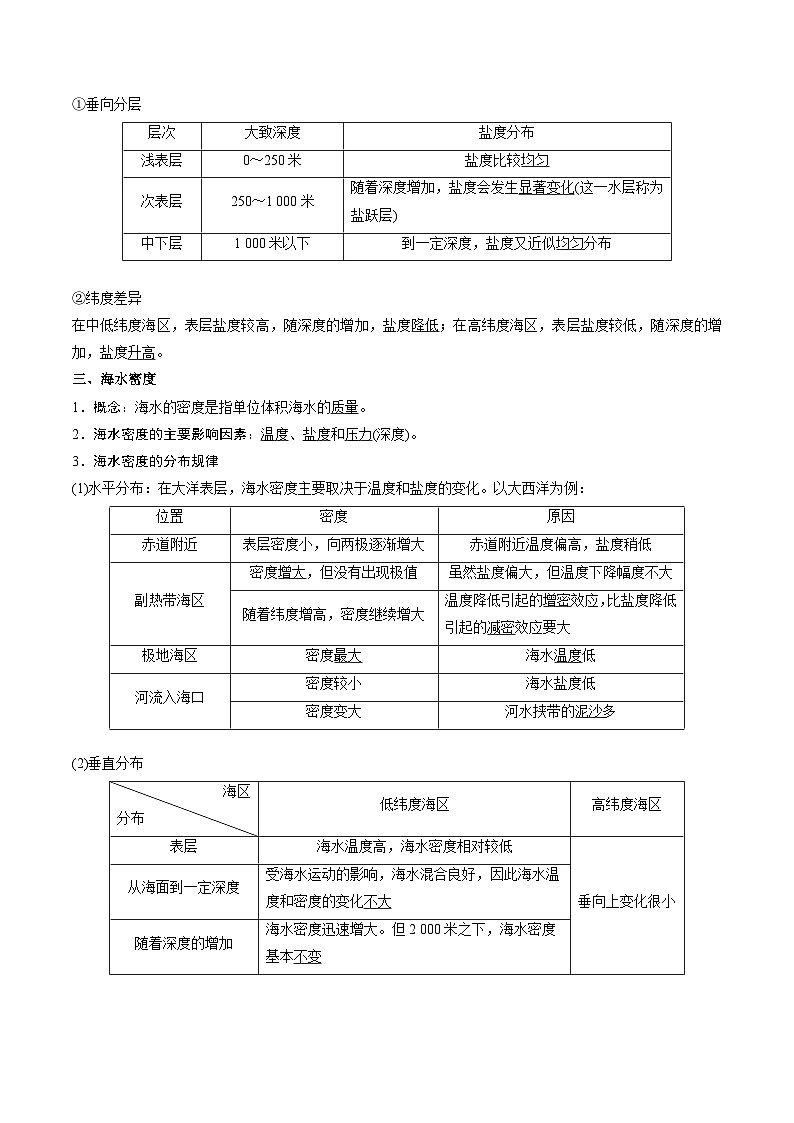 【新课标】4.2.1《海水性质》（第1课时）分层练习（解析版）-湘教版地理必修第一册02