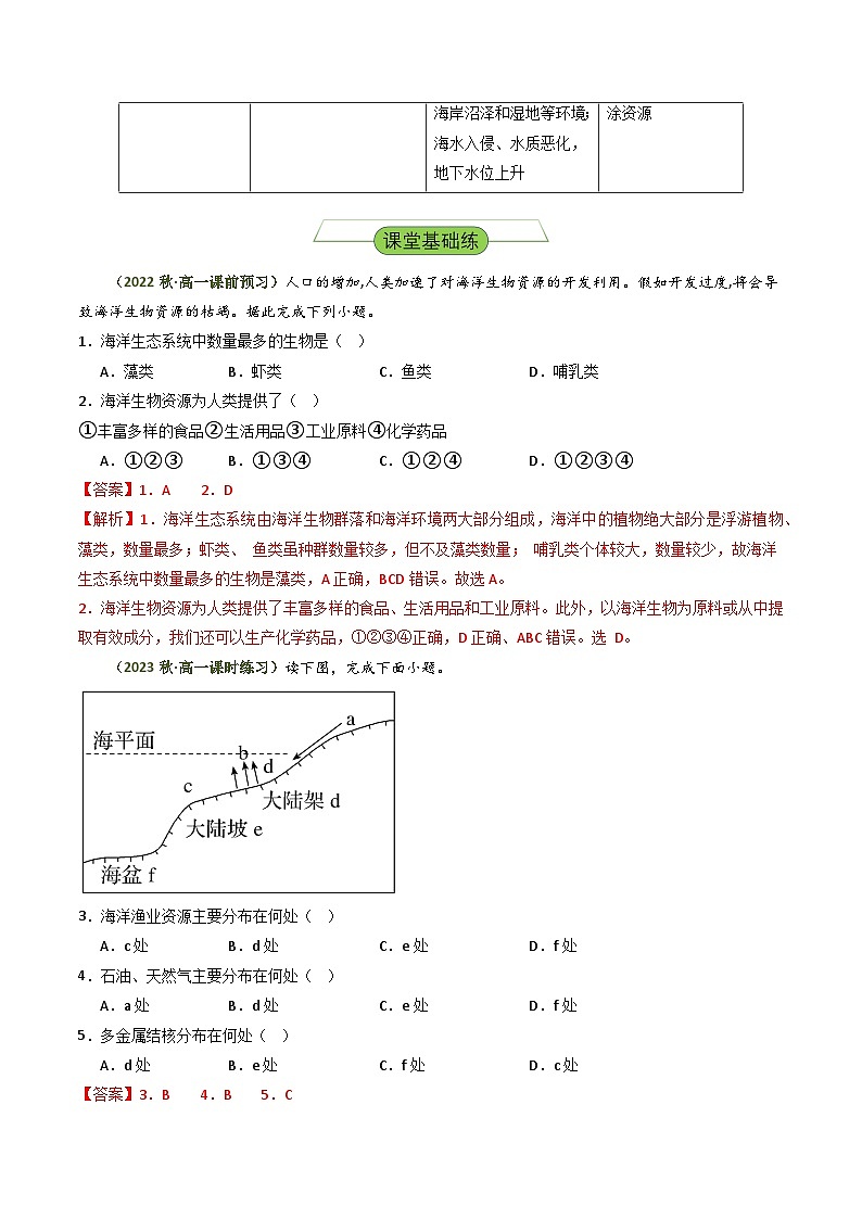 【新课标】4.3《海洋与人类》分层练习（解析版）-湘教版地理必修第一册02