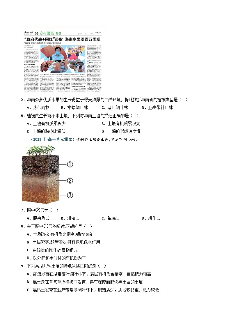 【新课标】5.2《土壤的形成》分层练习（原卷版）-湘教版地理必修第一册03