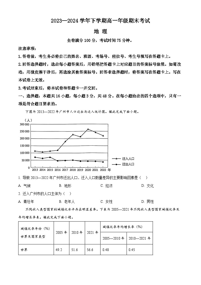 2024驻马店高一下学期7月期末考试地理含解析01
