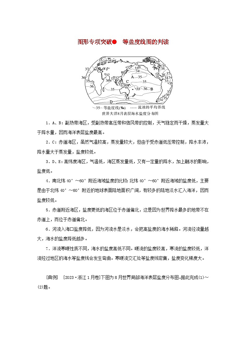 2025版高考地理全程一轮复习练习题 第24课时海水的性质图形专项突破7等盐度线图的判读01