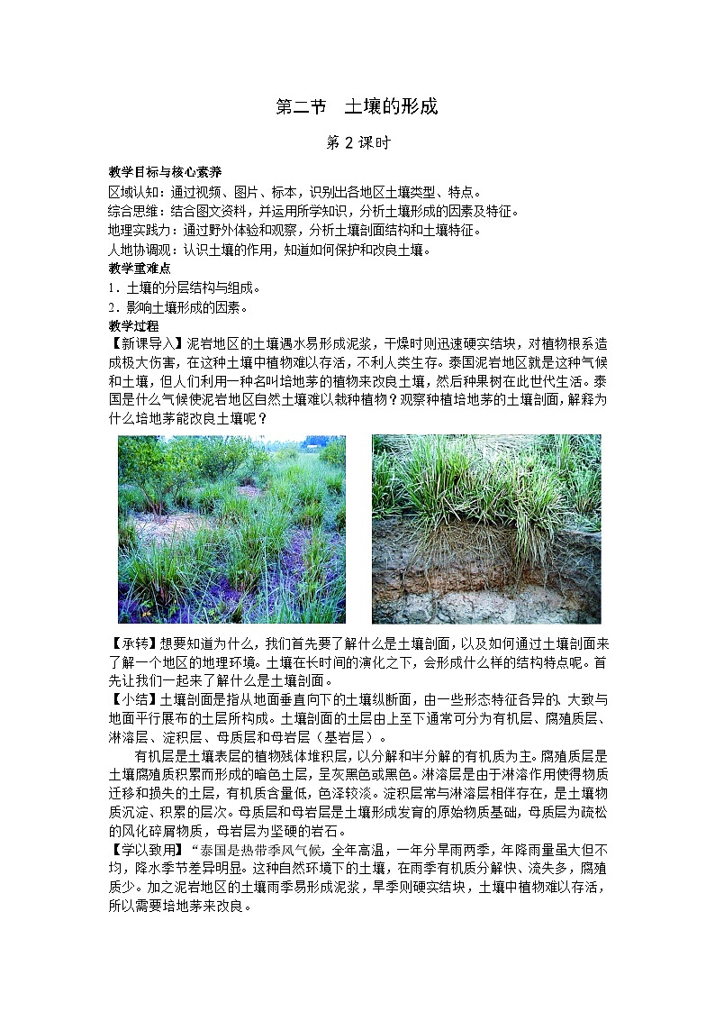 【教学设计】湘教版（2019）高中地理必修一 5.2《土壤的形成》教案 第2课时01