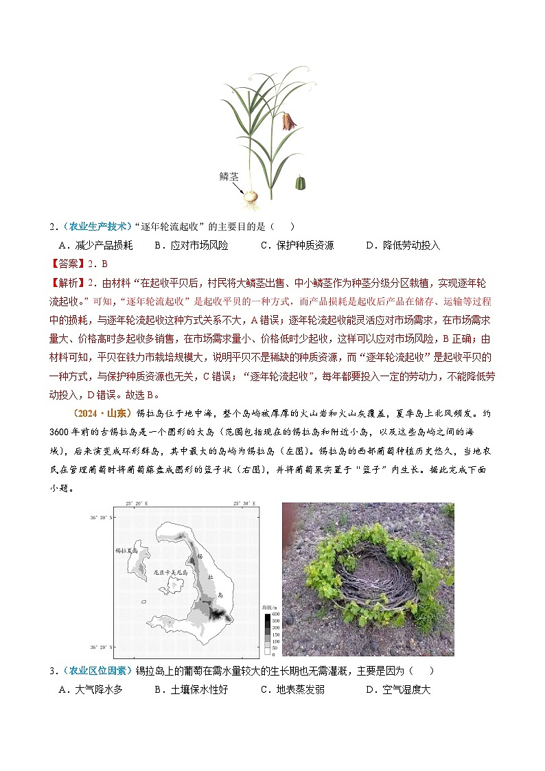 专题10 农业2024年高考真题和模拟题地理分类汇编（教师卷）第2页