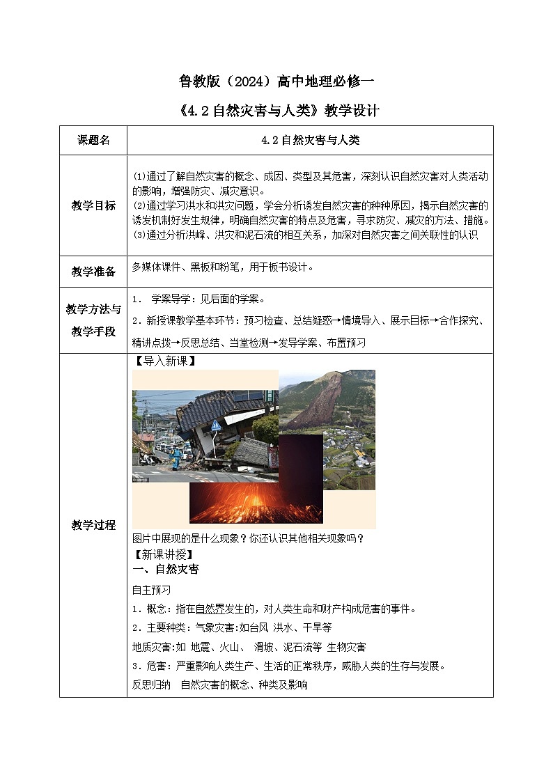 鲁教版（2024）高中地理必修一4.2自然灾害与人类（PPT+教案+导学案）01