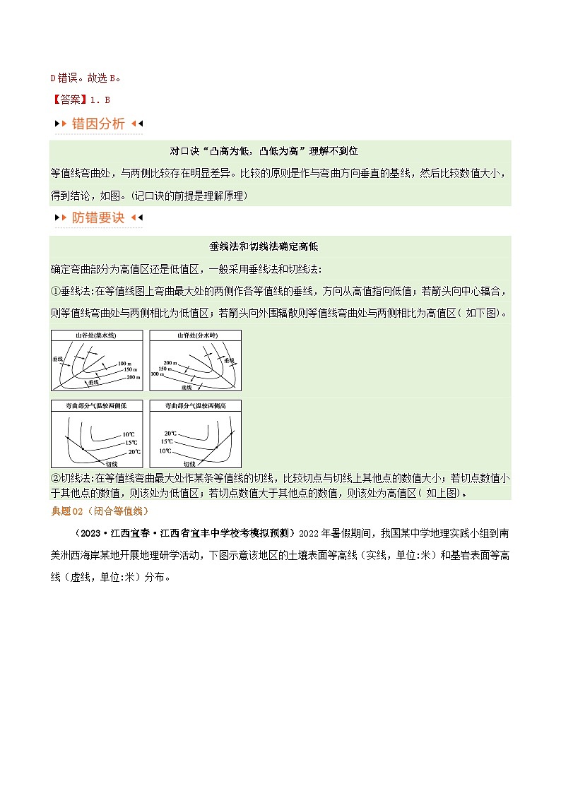 新高考专用备战2024年高考地理易错题精选专题01等高线提分突破5大易错学生版02
