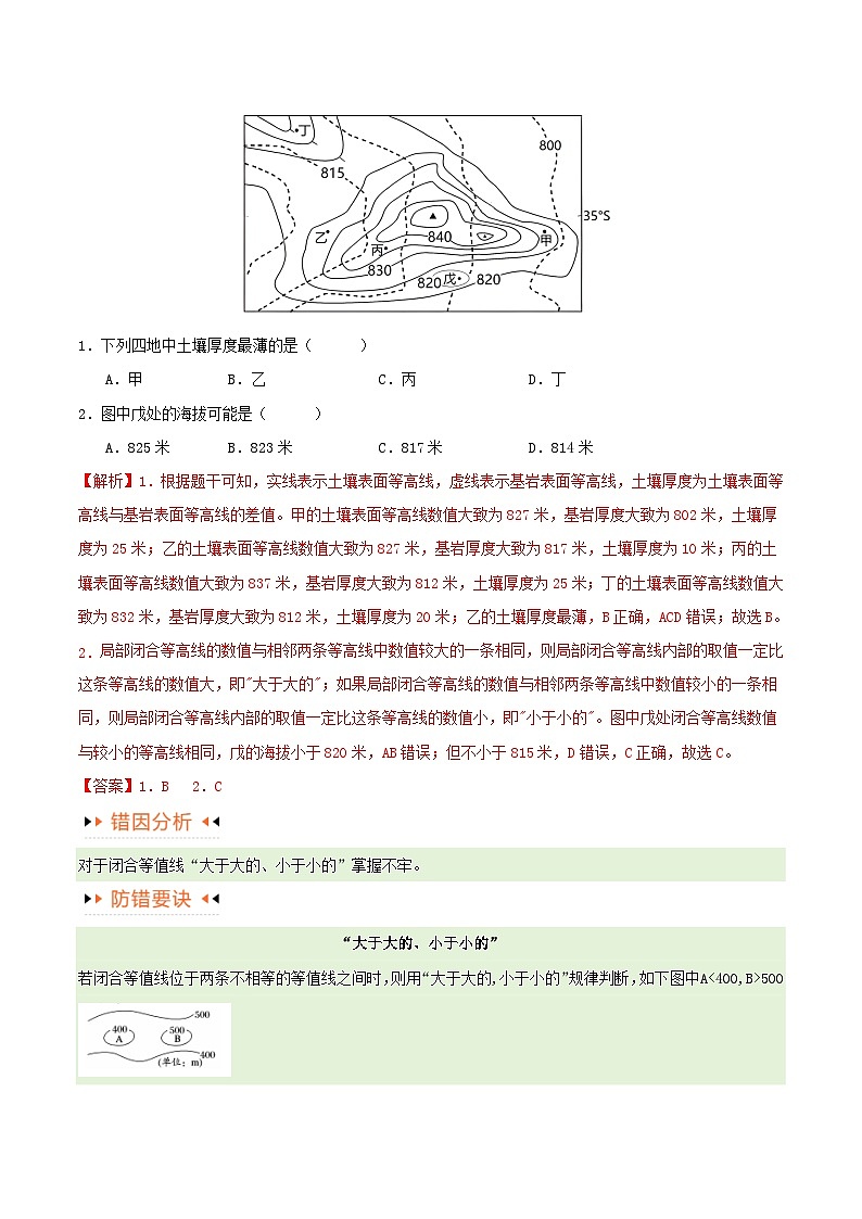 新高考专用备战2024年高考地理易错题精选专题01等高线提分突破5大易错学生版03