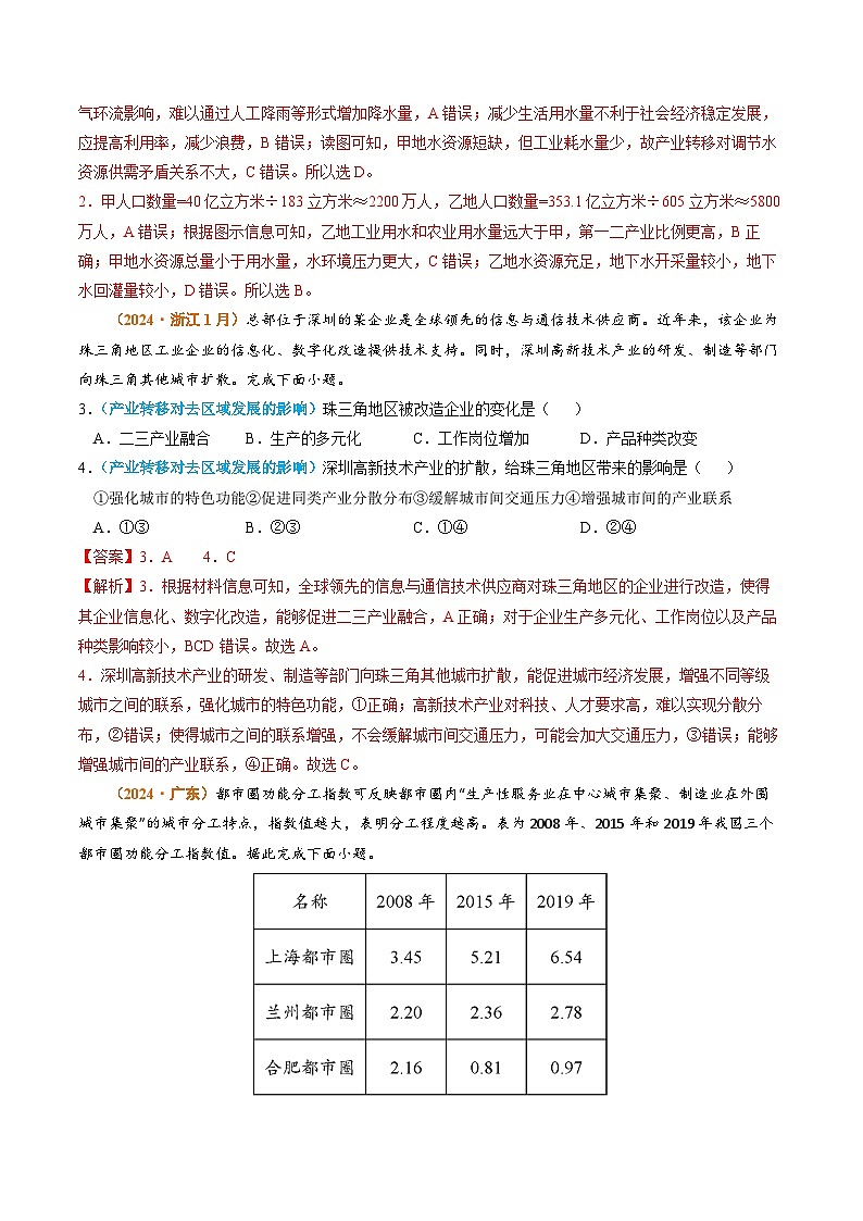 2024年高考真题和模拟题地理分类汇编（全国通用）专题13 区域发展（解析版）02
