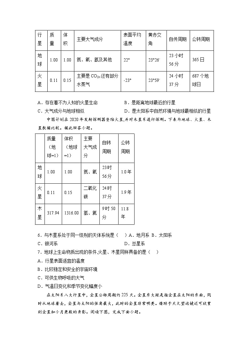 第01练 地球的宇宙环境-【同步练习】最新高一地理上册同步课后练（人教版2019必修第一册）（原卷版）第2页