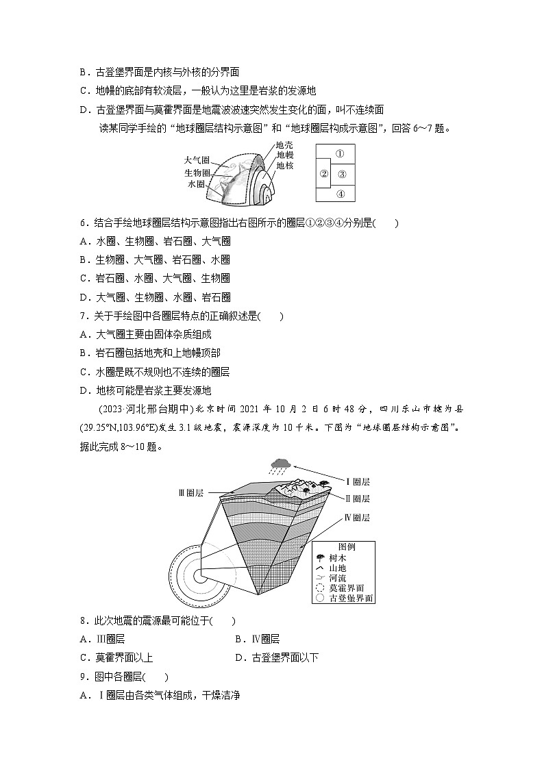 2024-2025学年高中地理人教版(2019)必修第一册同步试题第一章第四节地球的圈层结构（Word版附解析）02