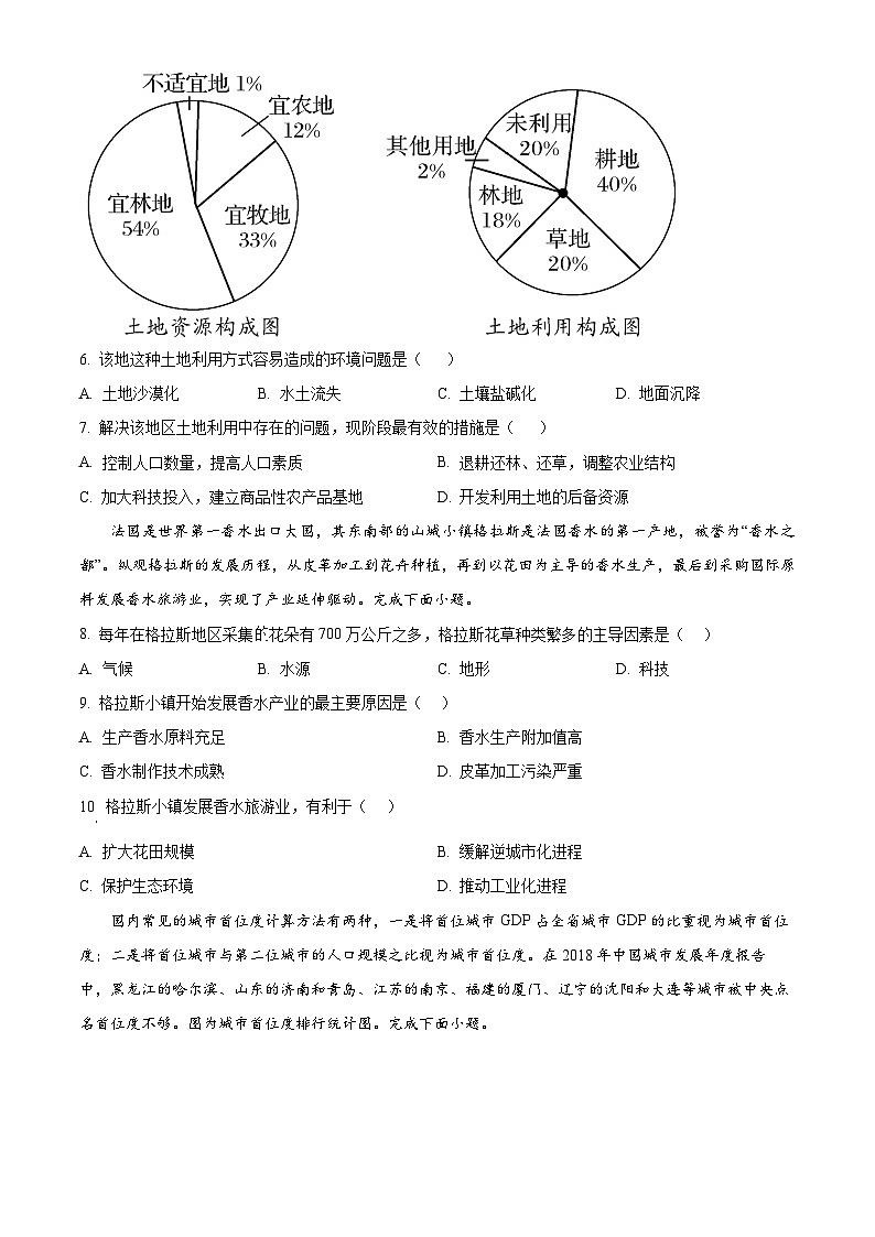 四川省内江市第一中学2023-2024学年高二下学期期中地理试题 Word版无答案第2页