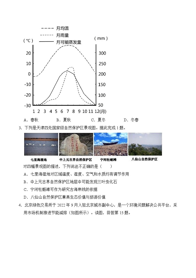 2024—2025学年高三上学期地理湘教版（2019）开学摸底考试模拟试题（原卷版）02
