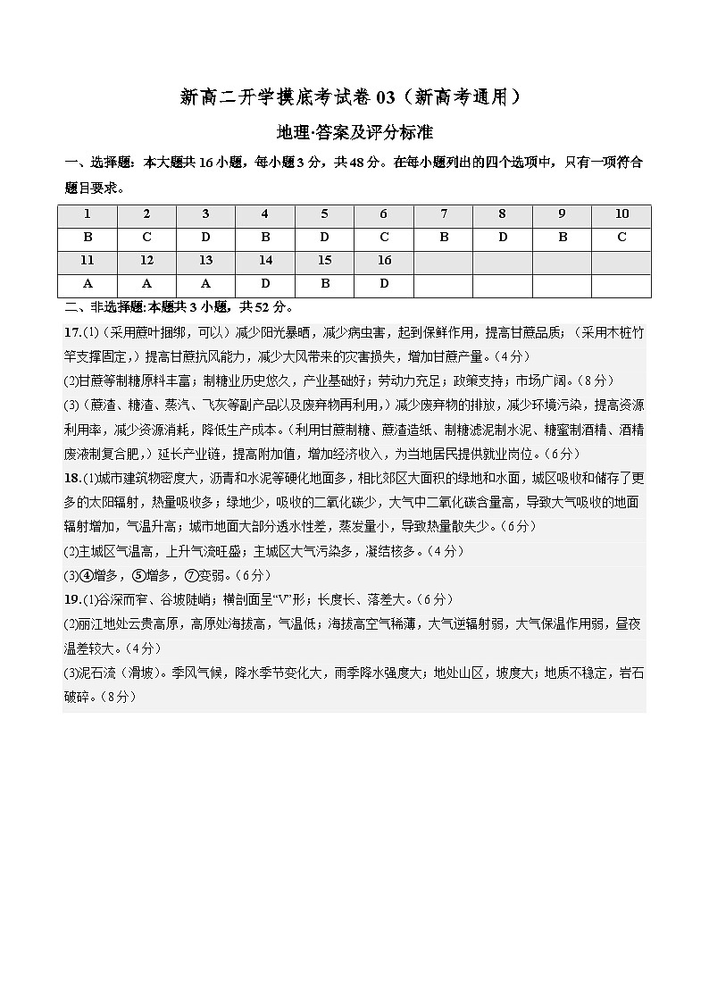 【开学考】2024年高二上册开学摸底考试卷地理（新高考通用）0301