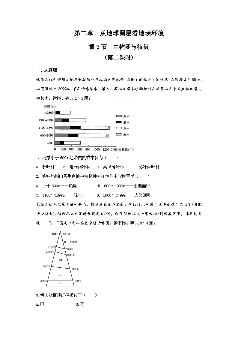 【新教材】鲁教版高中地理必修第一册 2.3.2《生物圈与植被（2）》练习（原卷）01